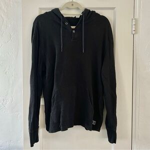 Vintage Polo Ralph Lauren Women's Black Cotton Waffle Hoodie Sweatshirt Large